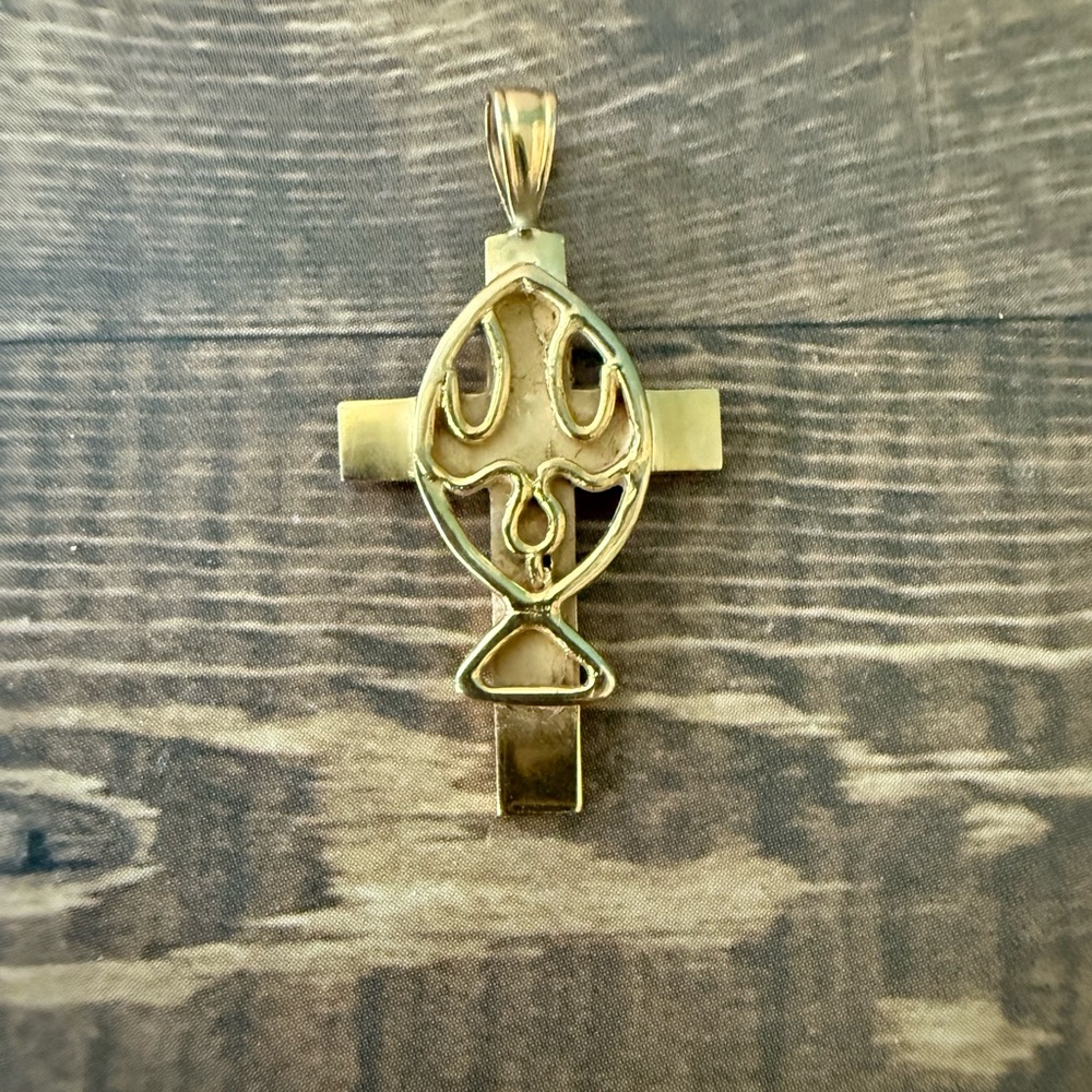 Vintage Gold Ichthus Fish Cross Pendant Jewelry